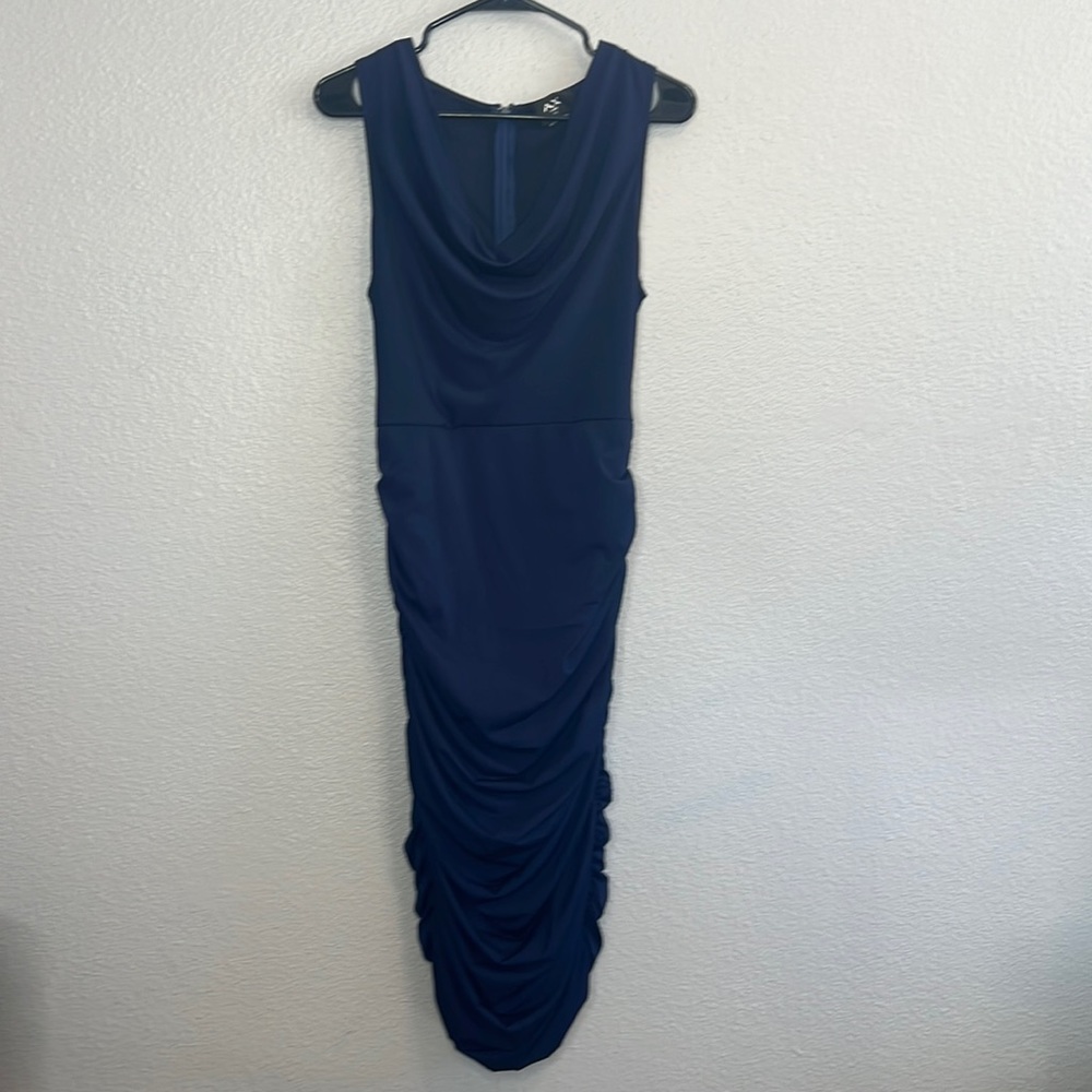 AX Paris 14 Midi Ruched Navy Blue Dress